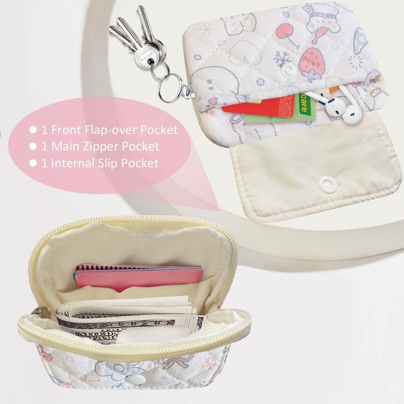 Modacarry Store Cotton Quilted Floral Coin Pouch with Cute Prints Zipper for Women Girls (SNOW MAN) - Image 3